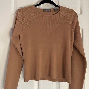 Kate Hill Ribbed Crewneck Sweater in Camel Brown
